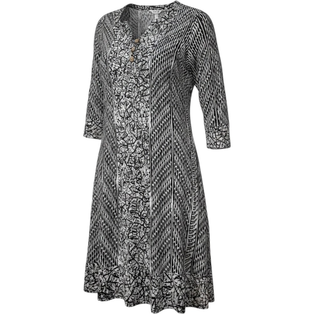 Soft Surroundings Black White Geometric Mixed Print Tunic Top Henley Rayon 2X